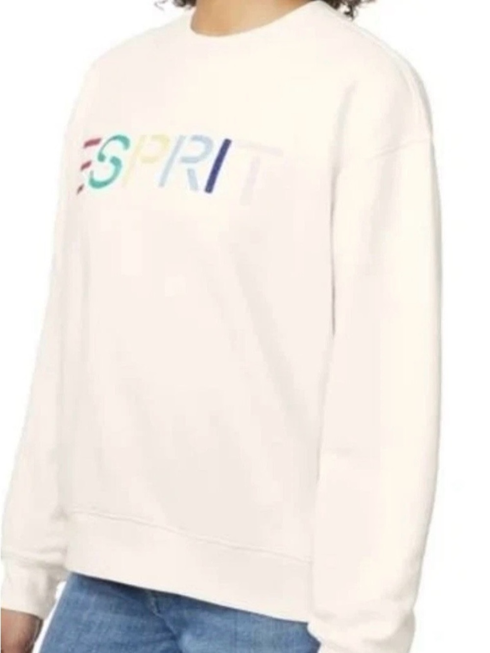 NWT Esprit Women's Logo Fleece Crewneck Cream sweatshirt 80's  S M L XL or XXL